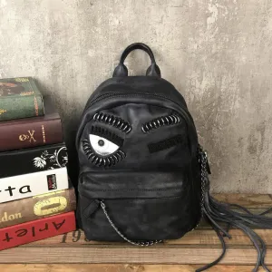 Unique Womens Black Leather Backpack Purse Leather Rucksack for Women