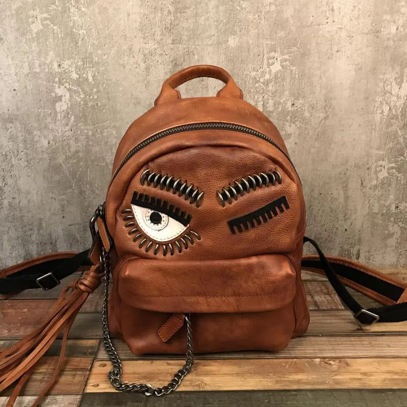 Unique Womens Black Leather Backpack Purse Leather Rucksack for Women