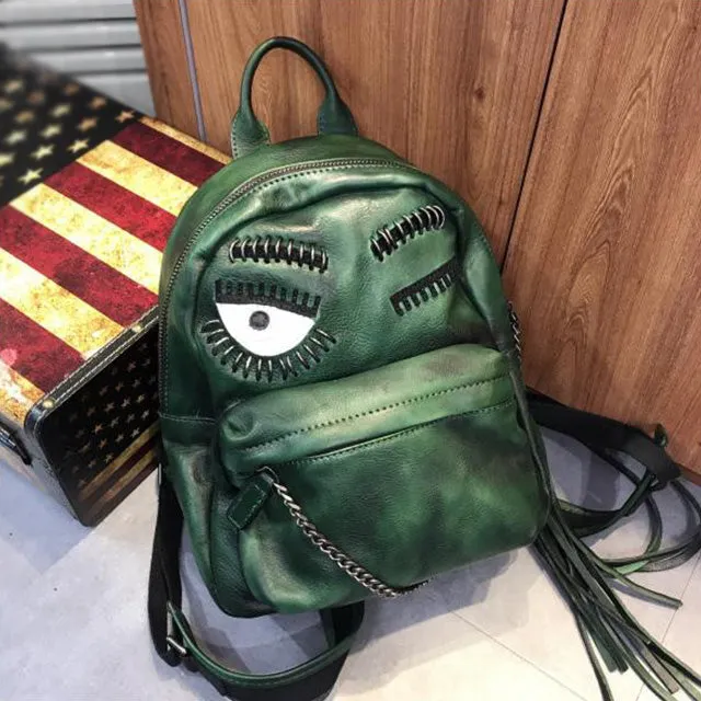 Unique Womens Black Leather Backpack Purse Leather Rucksack for Women