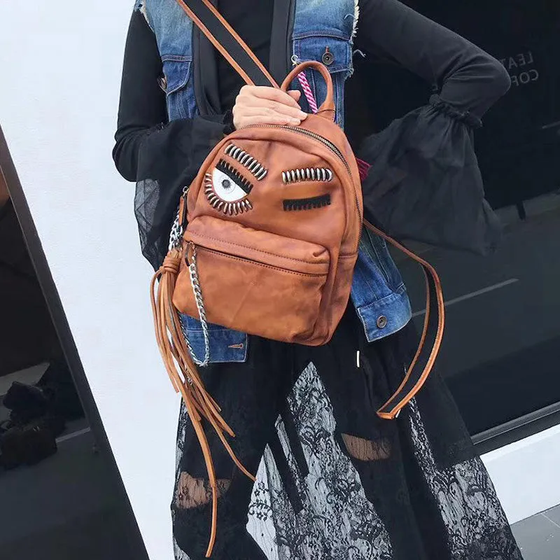 Unique Womens Black Leather Backpack Purse Leather Rucksack for Women