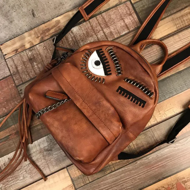 Unique Womens Black Leather Backpack Purse Leather Rucksack for Women