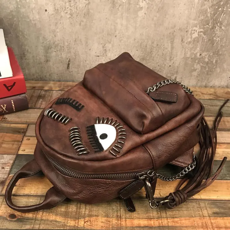 Unique Womens Black Leather Backpack Purse Leather Rucksack for Women