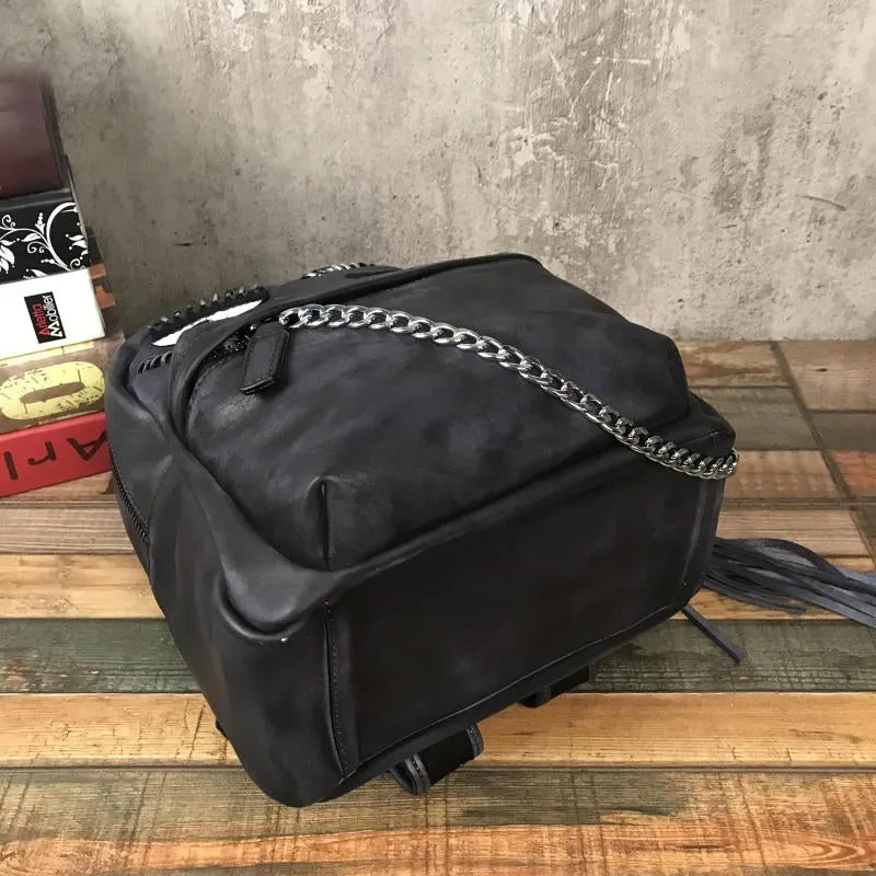Unique Womens Black Leather Backpack Purse Leather Rucksack for Women