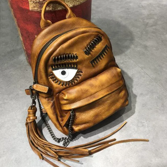 Unique Womens Black Leather Backpack Purse Leather Rucksack for Women
