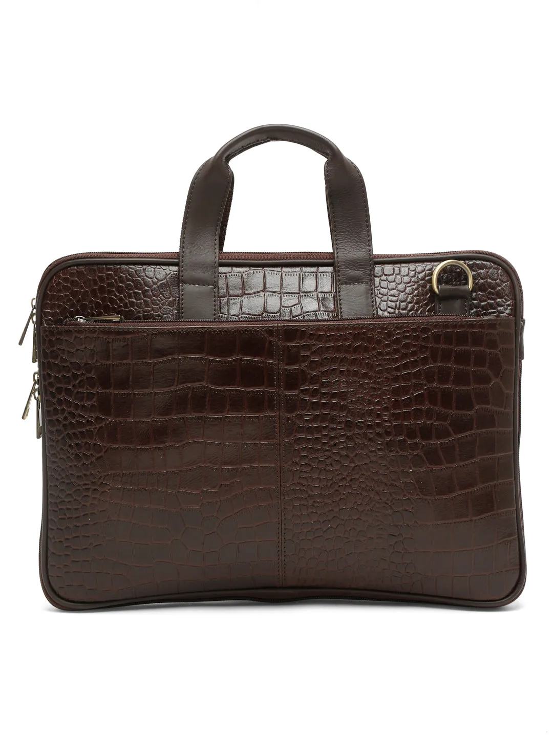 Unisex Brown Textured Genuine Leather Laptop Bag