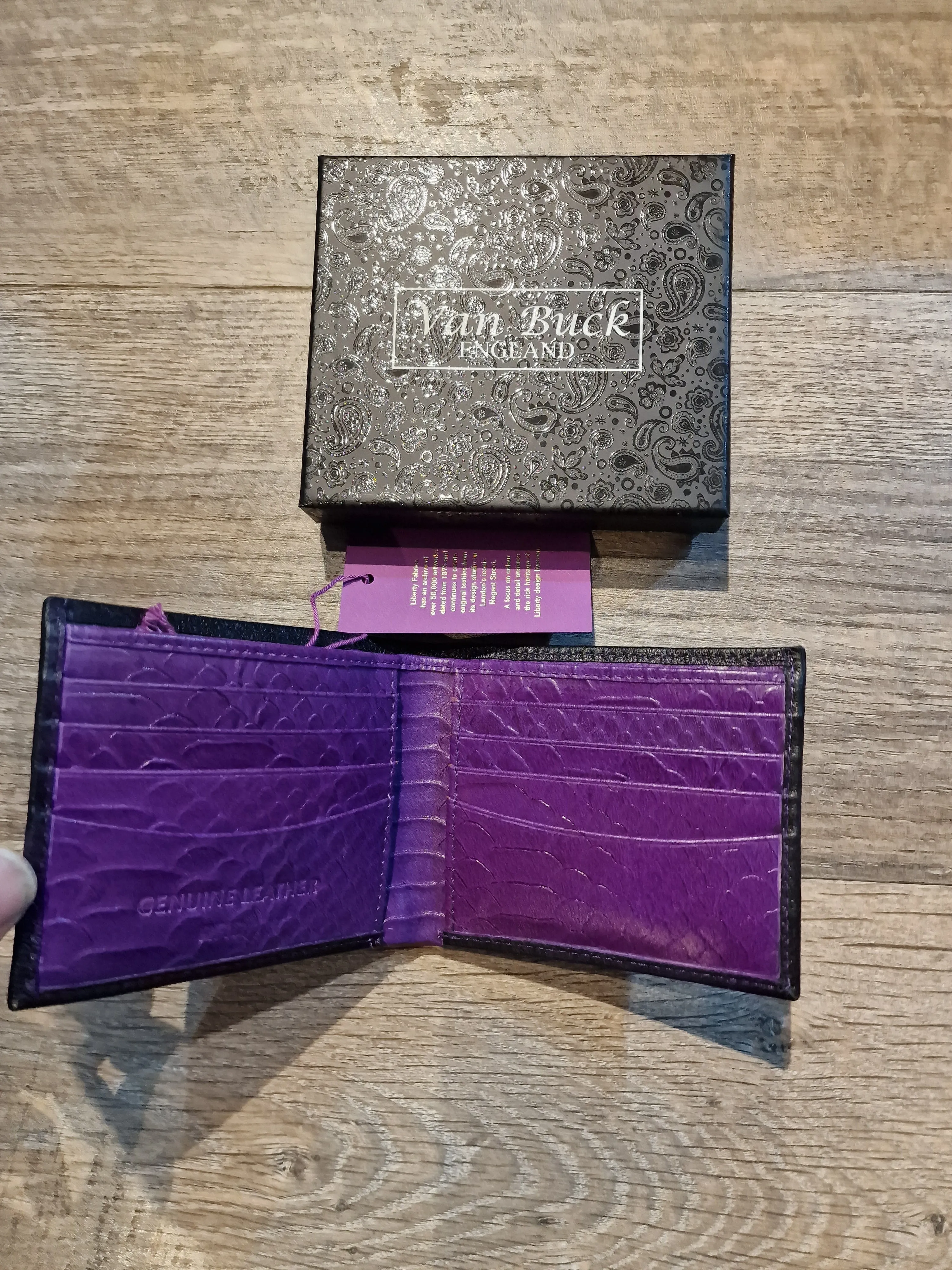 Van Buck Black Leather Wallet Trimmed With Liberty Fabric