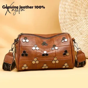 Vintage Rivet Leather Women Handbag and Purse Fashion Boston Pillow Crossbody Bag Large Capacity Female Designer Shoulder Bag