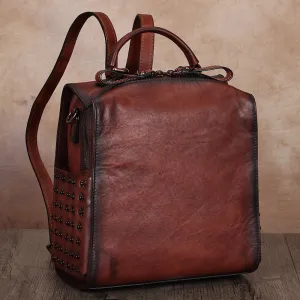 Vintage Womens Small Brown Leather Backpack Purse Cross Shoulder Bag for Women