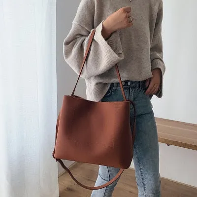 Vvsha Casual Large Capacity Tote Designer Handbags Luxury Matte Leather Female Shoulder Messenger Bag Big Buckets Bag Lady Purse