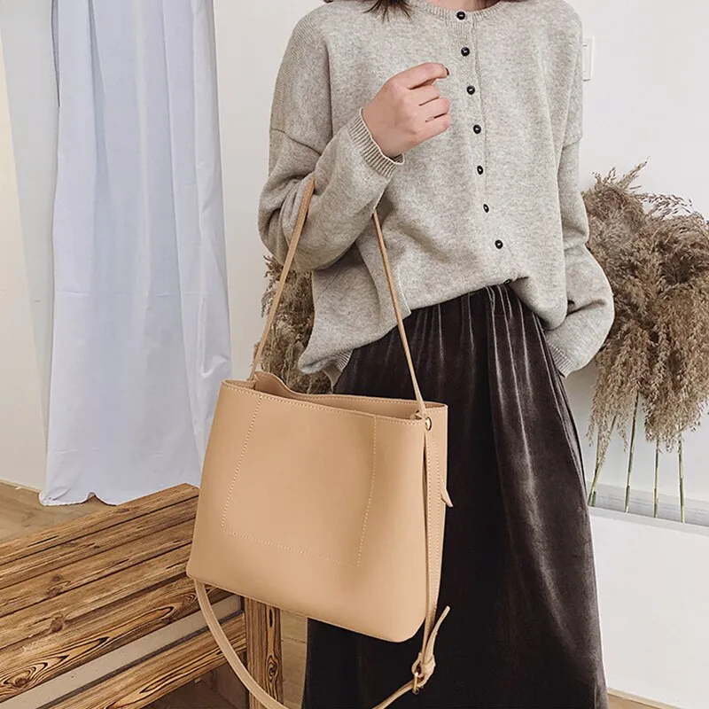 Vvsha Casual Large Capacity Tote Designer Handbags Luxury Matte Leather Female Shoulder Messenger Bag Big Buckets Bag Lady Purse