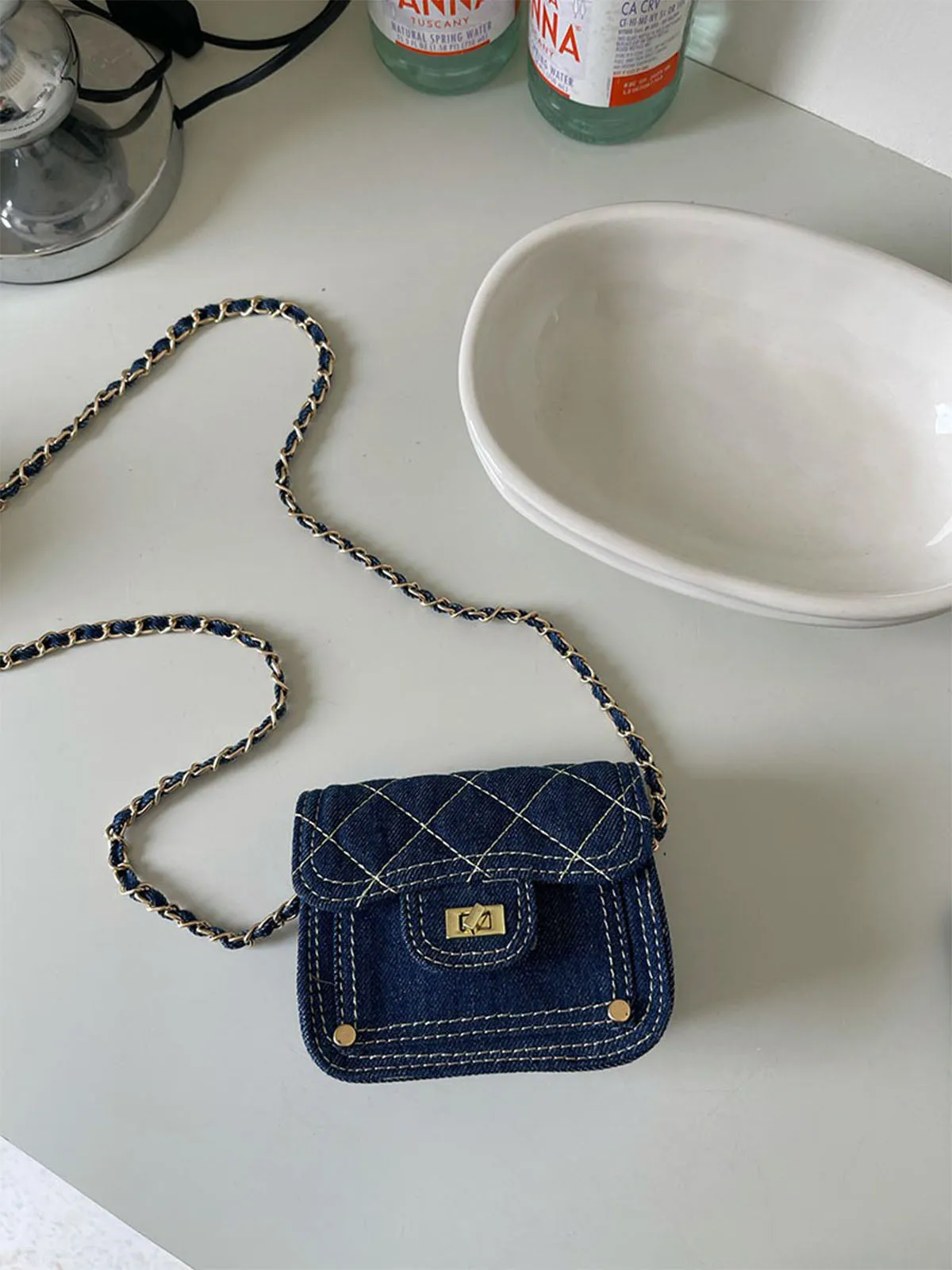 Washed Denim Blue Mini Sling Bag