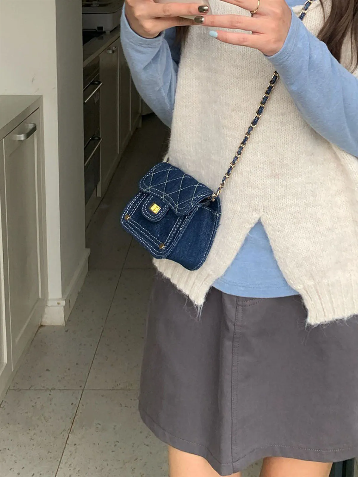 Washed Denim Blue Mini Sling Bag