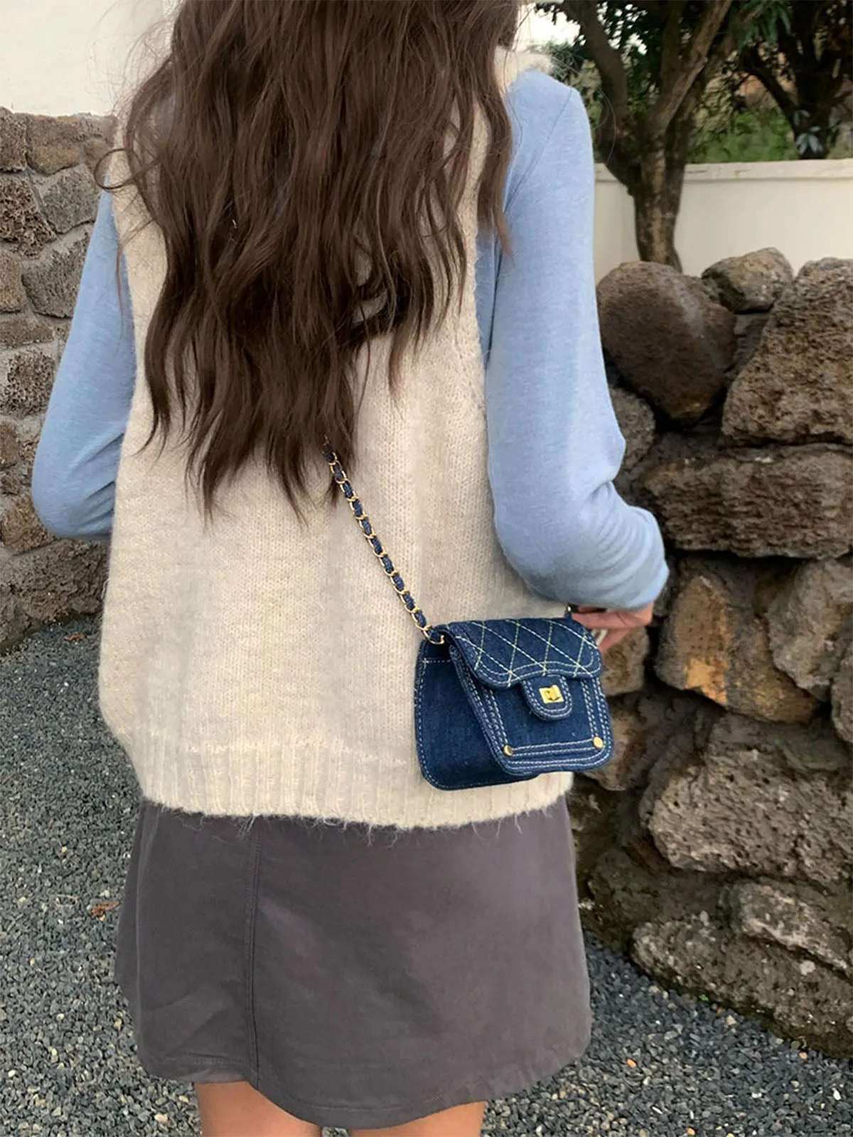 Washed Denim Blue Mini Sling Bag