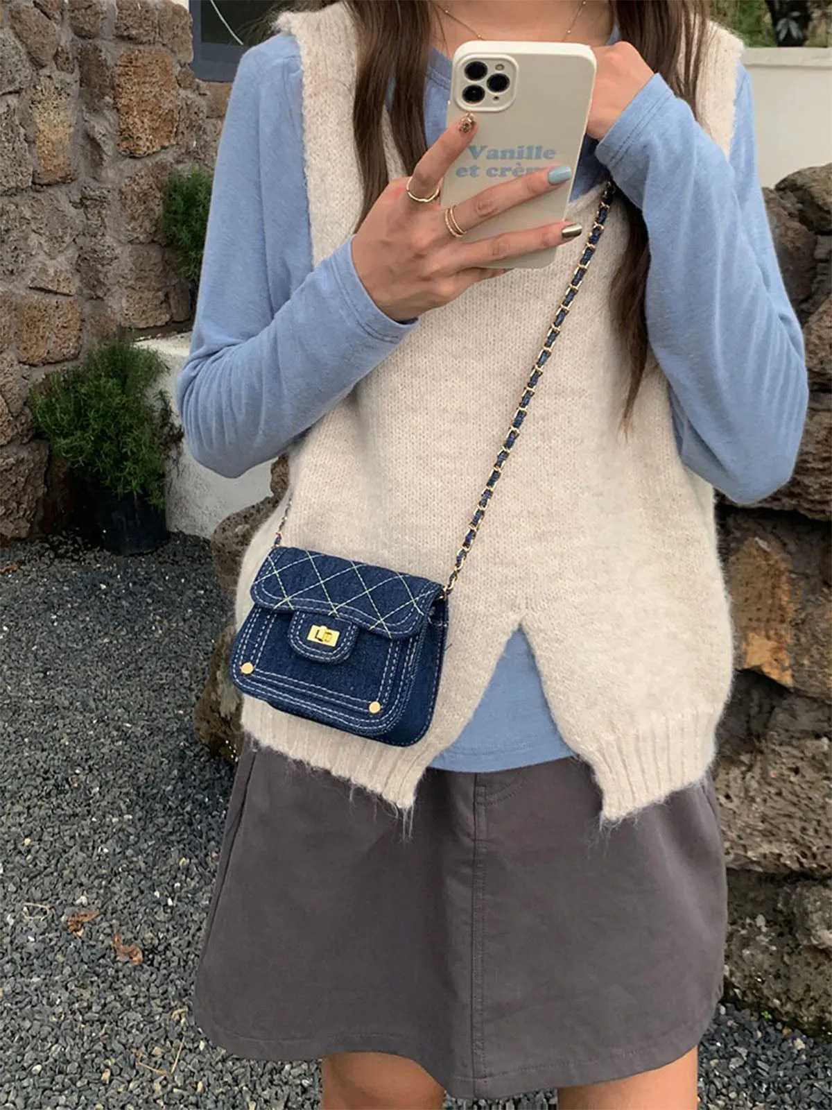 Washed Denim Blue Mini Sling Bag
