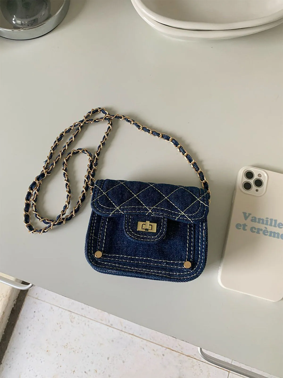 Washed Denim Blue Mini Sling Bag
