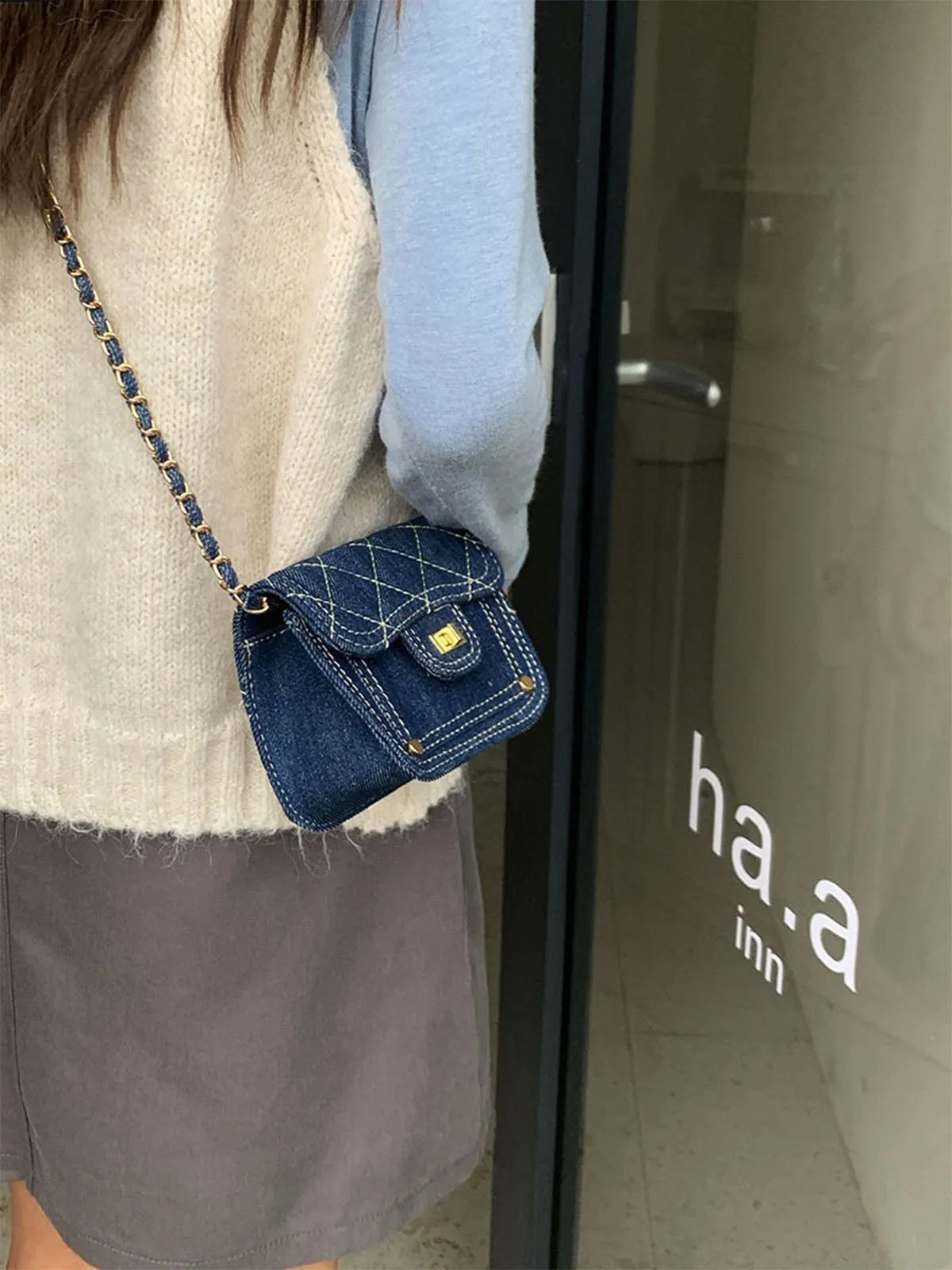 Washed Denim Blue Mini Sling Bag