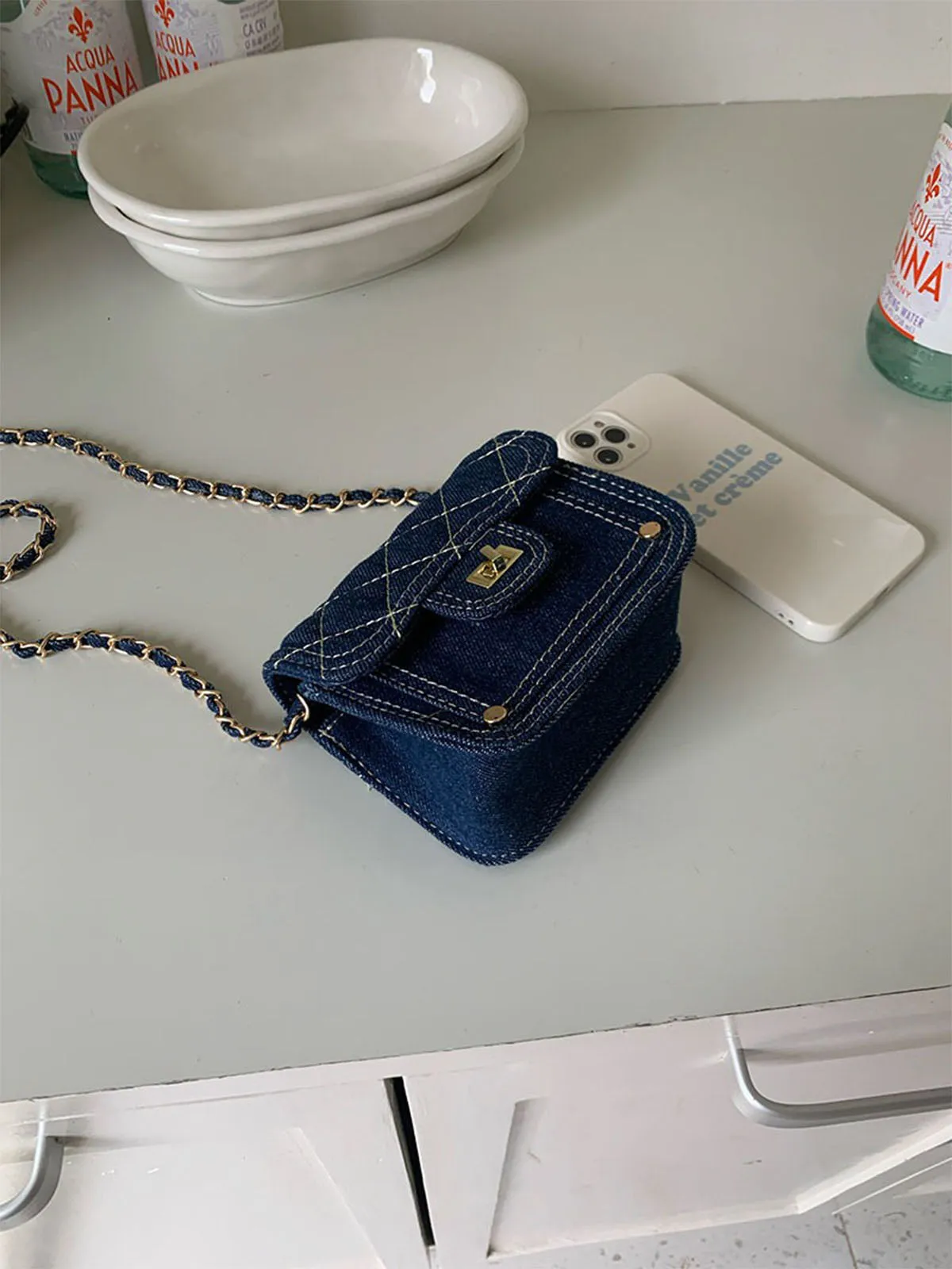Washed Denim Blue Mini Sling Bag
