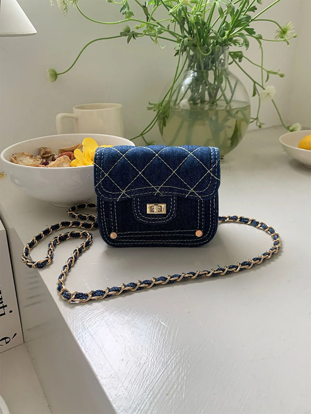 Washed Denim Blue Mini Sling Bag