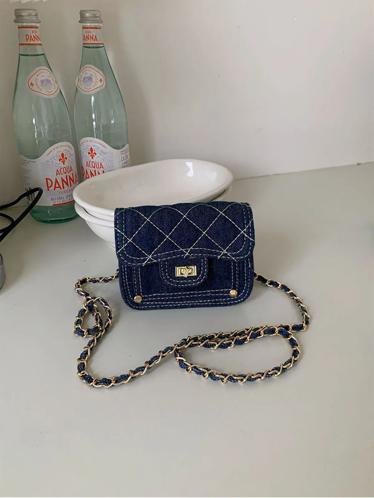 Washed Denim Blue Mini Sling Bag