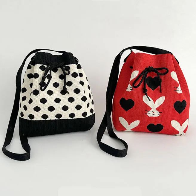 Wholesale Knitted wool drawstring lunch box bag handbag hand tote bag bucket bag