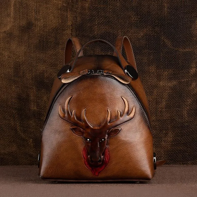 Women Handmade Retro Genuine Leather Backpack