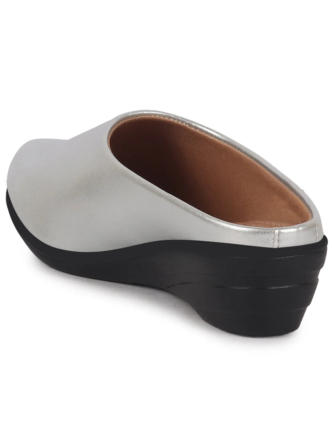 Women Silver Shimmery Platform Wedge Heel Back Open Slip On Shoes for Party|Formal Dress Ballerina|Lightweight All Day Formal Shoes