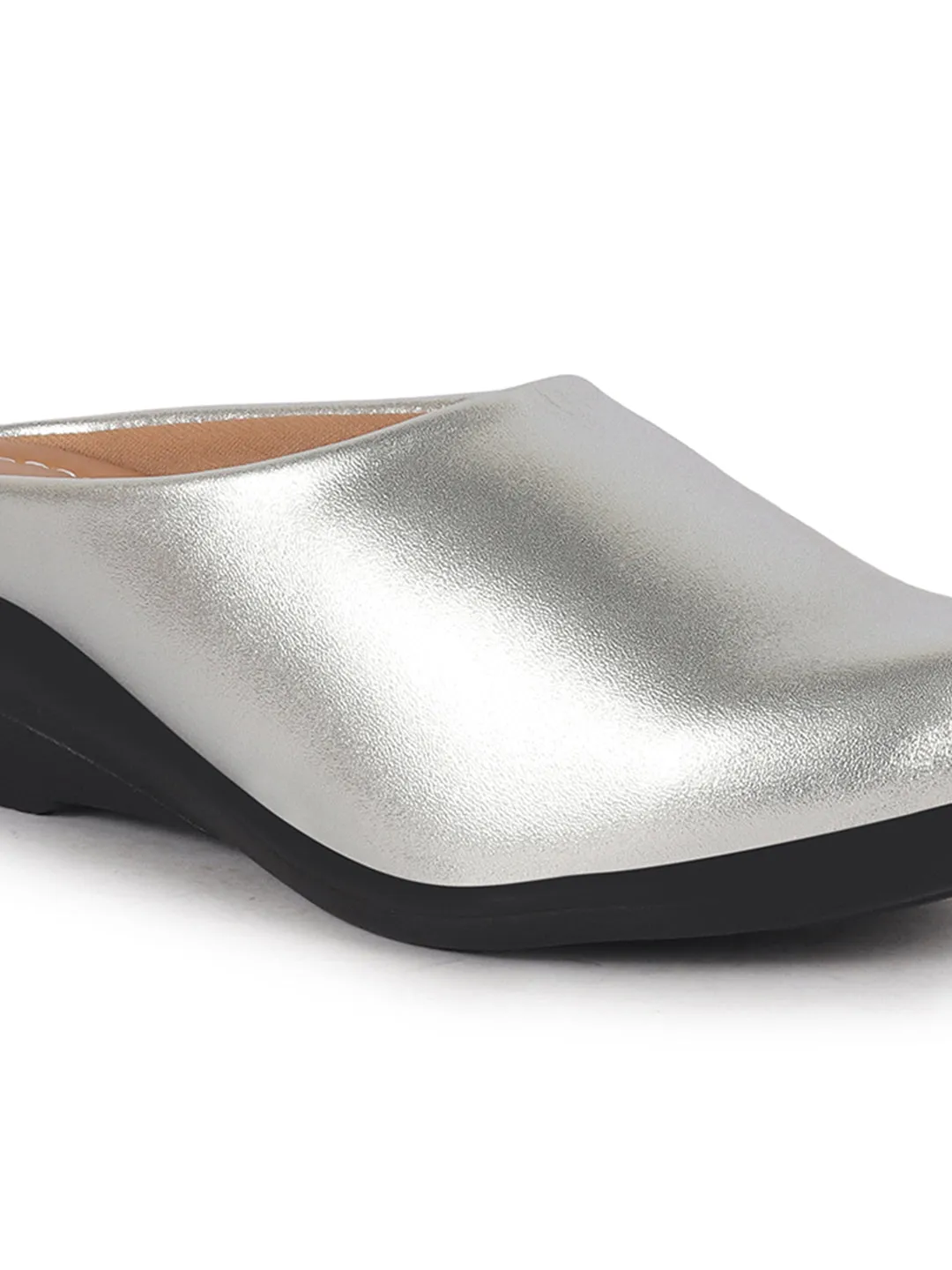 Women Silver Shimmery Platform Wedge Heel Back Open Slip On Shoes for Party|Formal Dress Ballerina|Lightweight All Day Formal Shoes