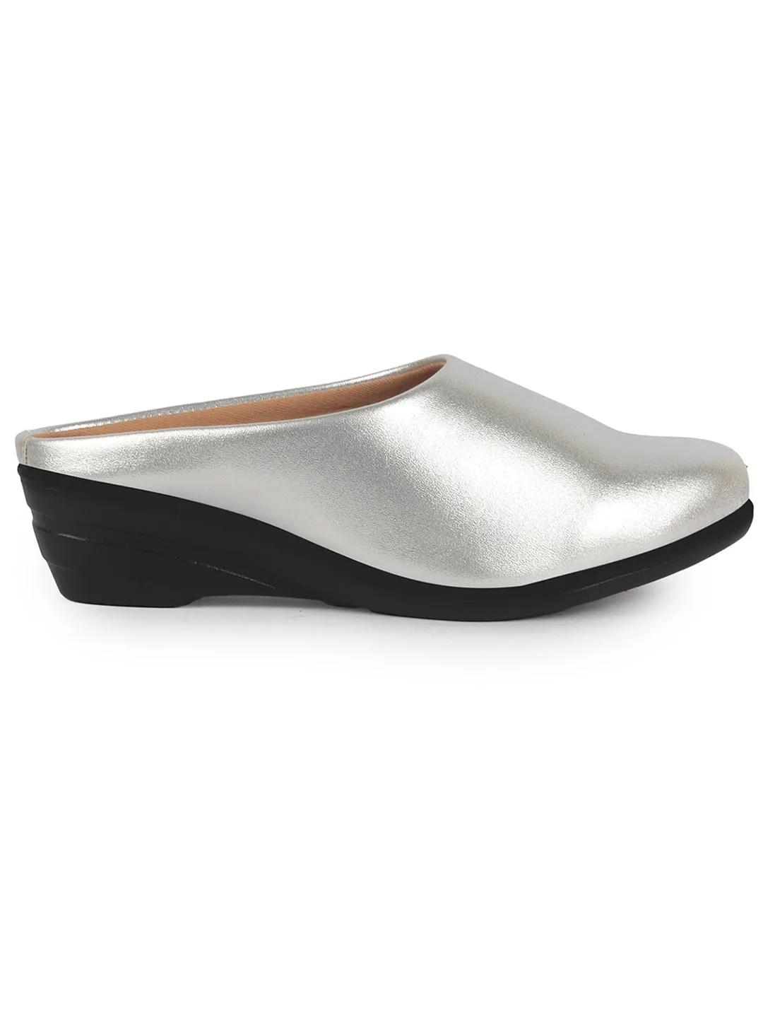 Women Silver Shimmery Platform Wedge Heel Back Open Slip On Shoes for Party|Formal Dress Ballerina|Lightweight All Day Formal Shoes