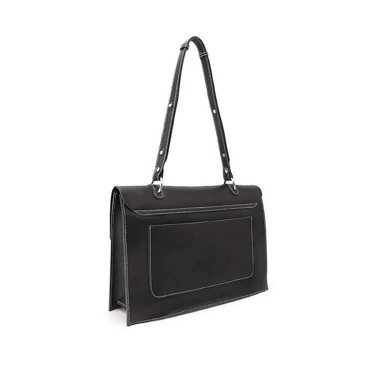 Women's Black Leather Satchel Over the Shoulder Bag Handbags Purse for Women