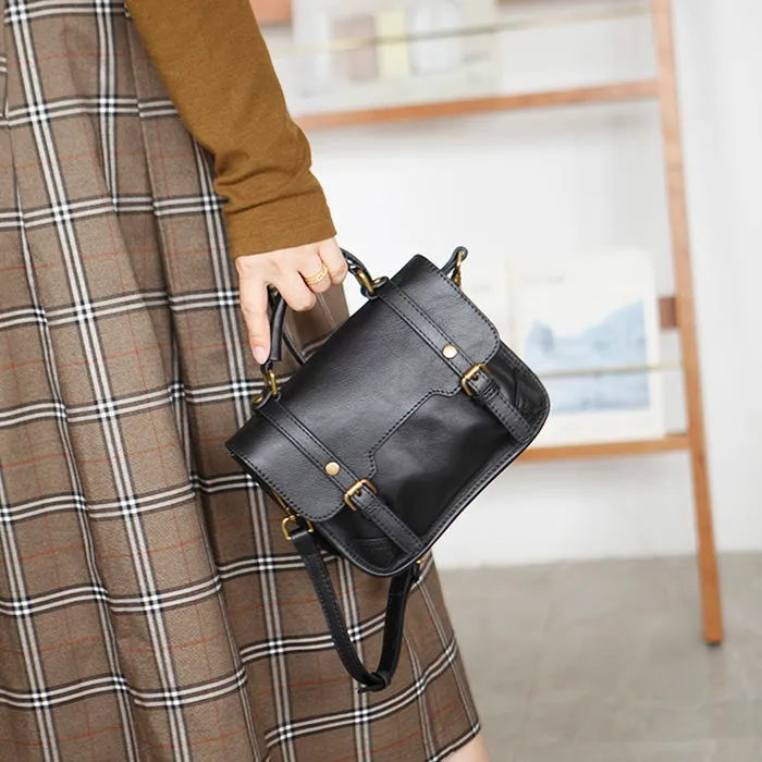 Womens Black Leather Satchel Purse Genuine Leather Crossbody Bags