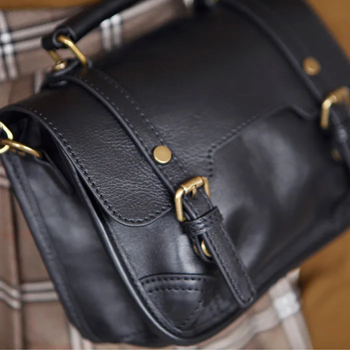 Womens Black Leather Satchel Purse Genuine Leather Crossbody Bags