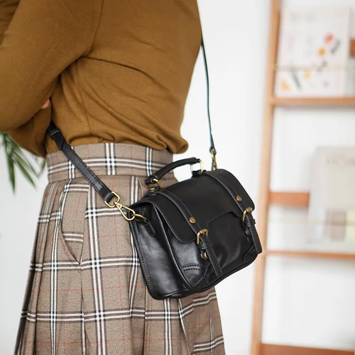 Womens Black Leather Satchel Purse Genuine Leather Crossbody Bags