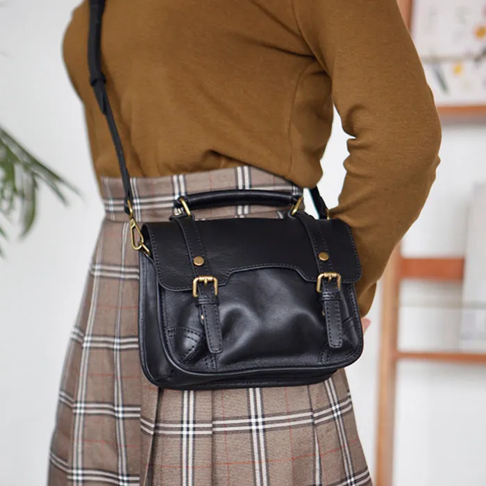 Womens Black Leather Satchel Purse Genuine Leather Crossbody Bags