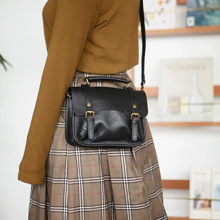 Womens Black Leather Satchel Purse Genuine Leather Crossbody Bags