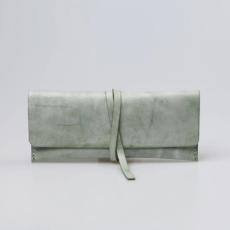 Womens Green Leather Slim Long Wallets Clutch Purses for Women