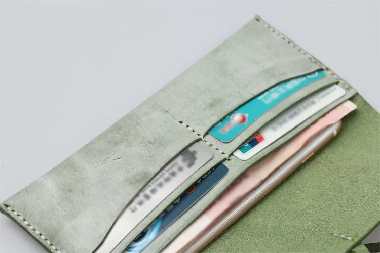 Womens Green Leather Slim Long Wallets Clutch Purses for Women