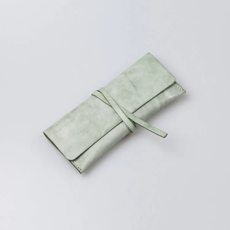 Womens Green Leather Slim Long Wallets Clutch Purses for Women