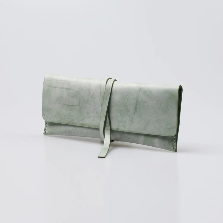 Womens Green Leather Slim Long Wallets Clutch Purses for Women