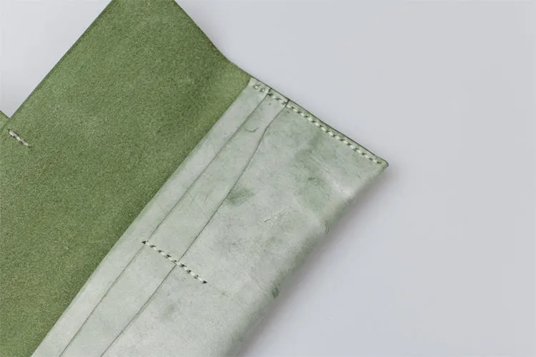Womens Green Leather Slim Long Wallets Clutch Purses for Women