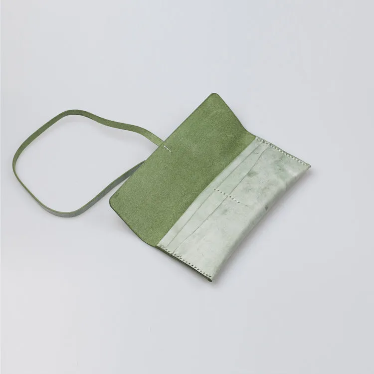 Womens Green Leather Slim Long Wallets Clutch Purses for Women