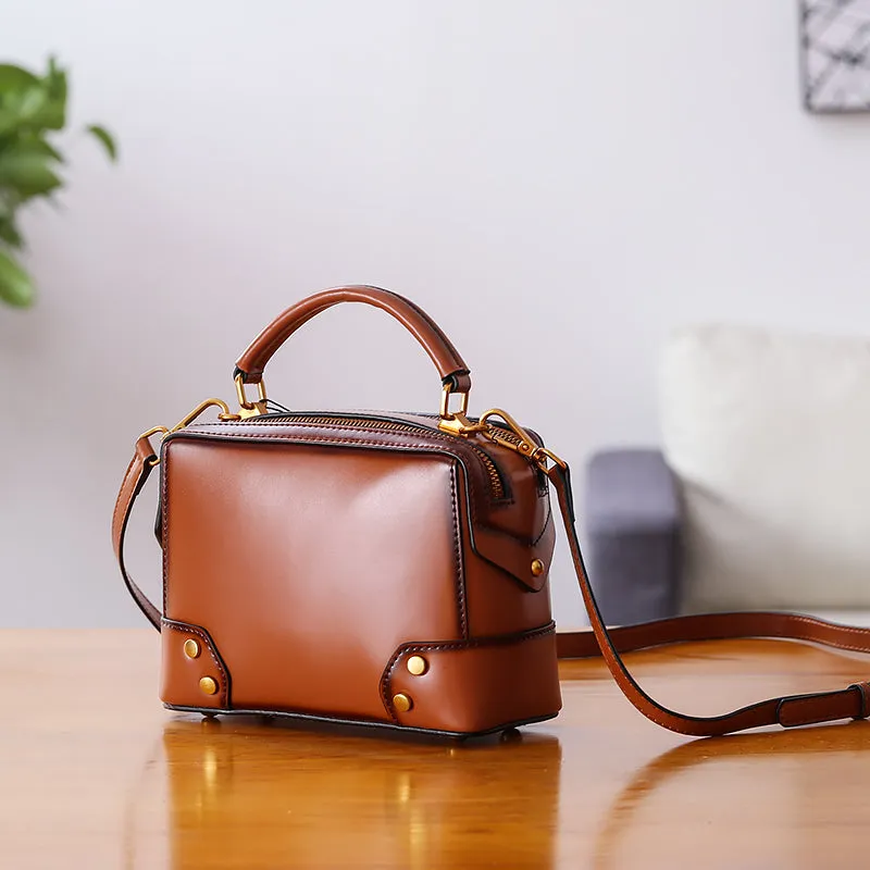 Womens Leather Cube Bag Crossbody Bags Shoulder Bag Purses for Women