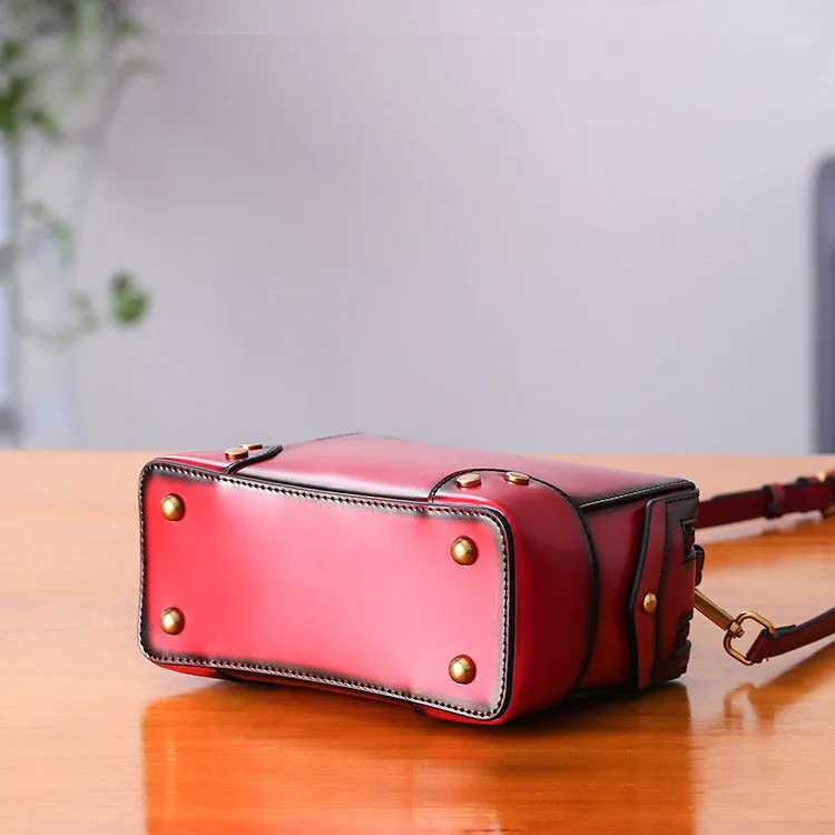 Womens Leather Cube Bag Crossbody Bags Shoulder Bag Purses for Women