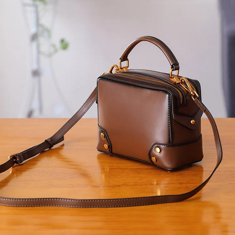 Womens Leather Cube Bag Crossbody Bags Shoulder Bag Purses for Women