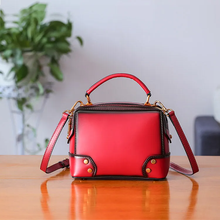 Womens Leather Cube Bag Crossbody Bags Shoulder Bag Purses for Women