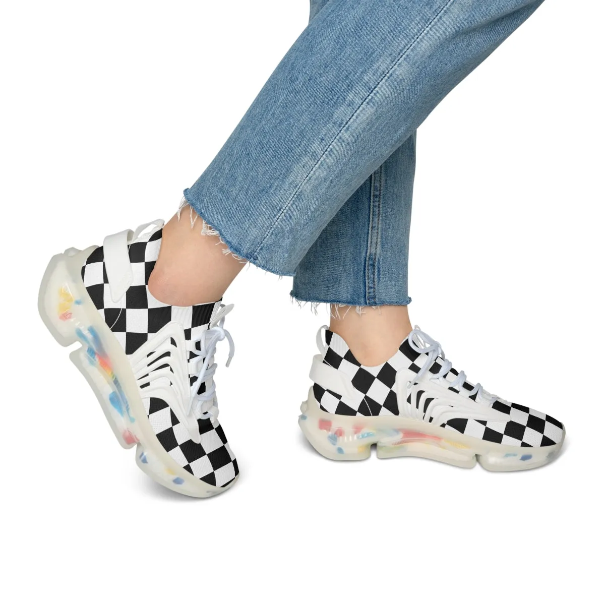 Women's Mesh Sneakers Running Shoes Checkered Print Shock Absorbing Soles