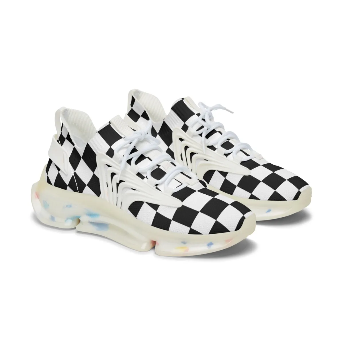 Women's Mesh Sneakers Running Shoes Checkered Print Shock Absorbing Soles