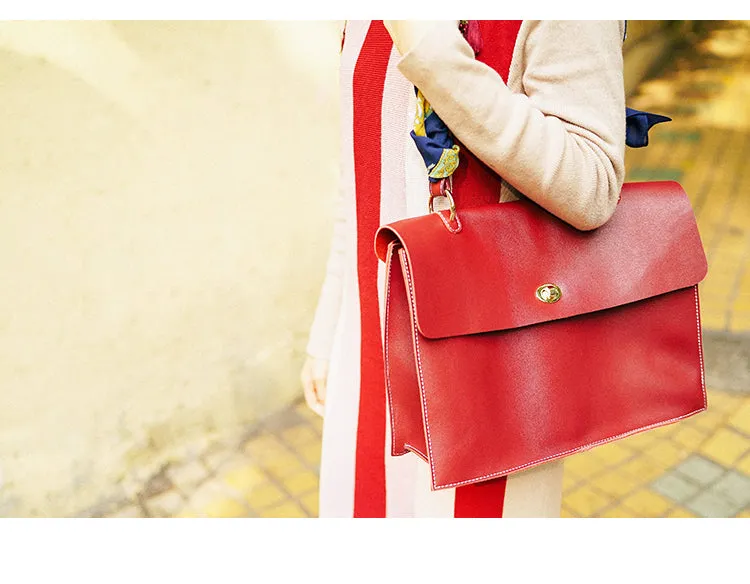 Women's Red Leather Satchel Over the Shoulder Bag Handbags Purse for Women