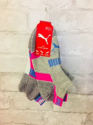 Women's/Teens Puma 3 pair low cut  socks with moisture control, arch support & Heel & toe cushioning! Shoe size 3.5-9.5
