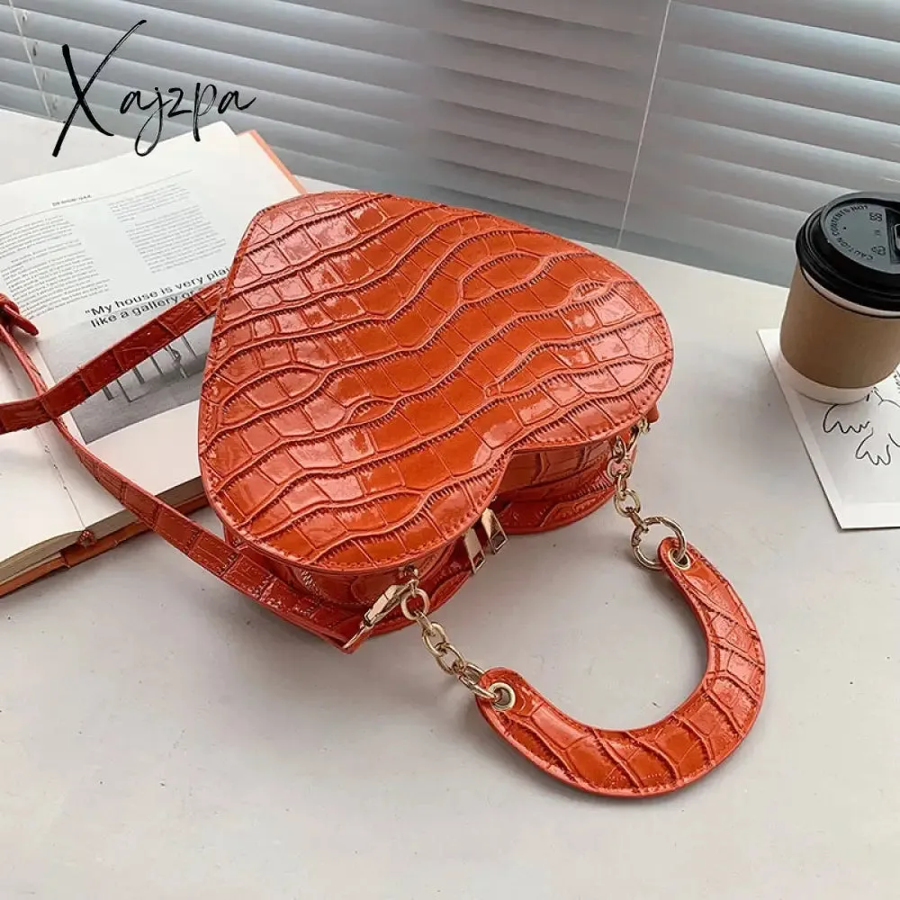 Xajzpa - Brand Heart Tote Bag For Women Stone Pattern PU Leather Crossbody Bags Female Small Shoulder Bags Cute Purse Handbags