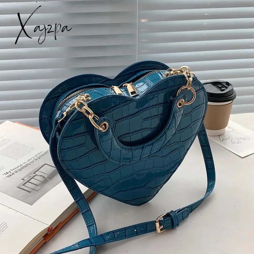 Xajzpa - Brand Heart Tote Bag For Women Stone Pattern PU Leather Crossbody Bags Female Small Shoulder Bags Cute Purse Handbags